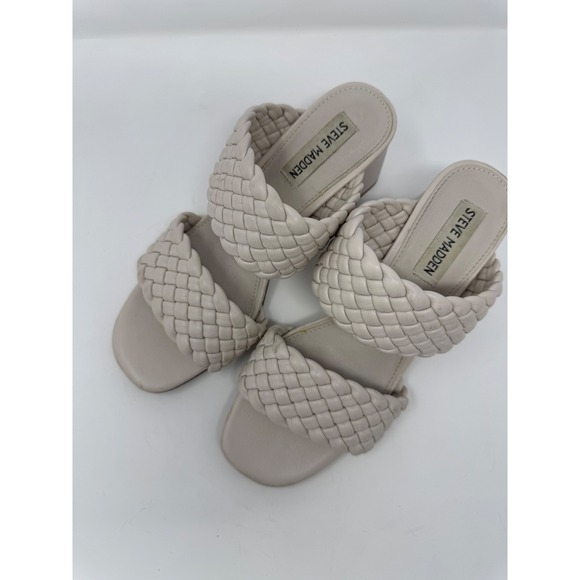Steve Madden Daphnee Bone White Woven Heeled Sandals - Picture 3 of 6